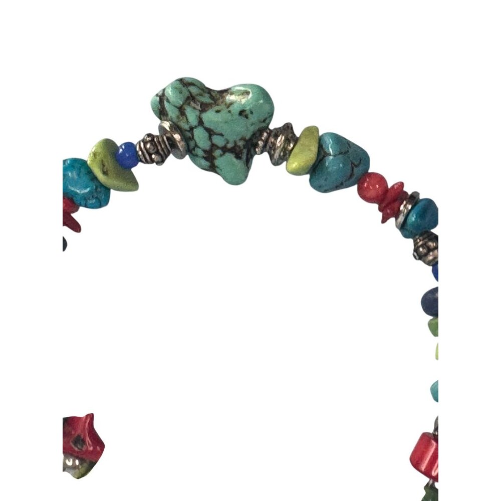 Bohemian Bracelet Mixed Colorful Stones Turquoise Grace Charm Silver Accents 8" - Picture 4 of 7